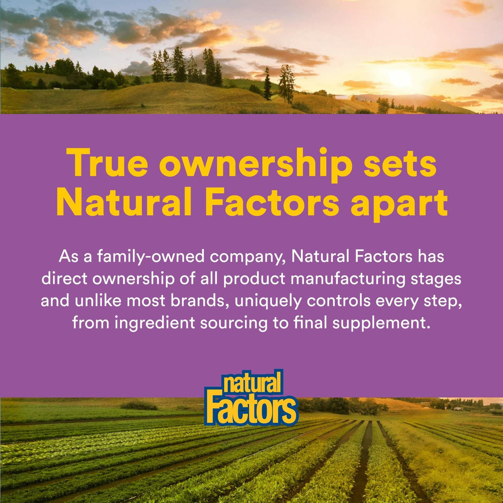Natural Factors travel-friendly bottle showcases easy packing for trips.