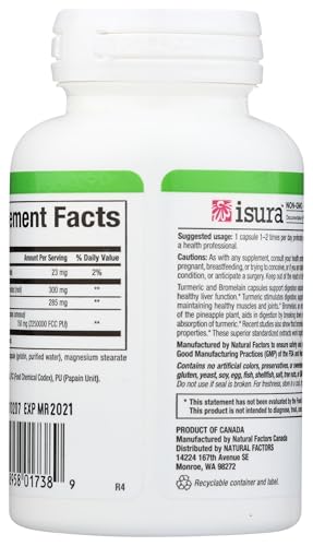Natural Factors Turmeric & Bromelain capsules close-up—earthy turmeric note for daily use.