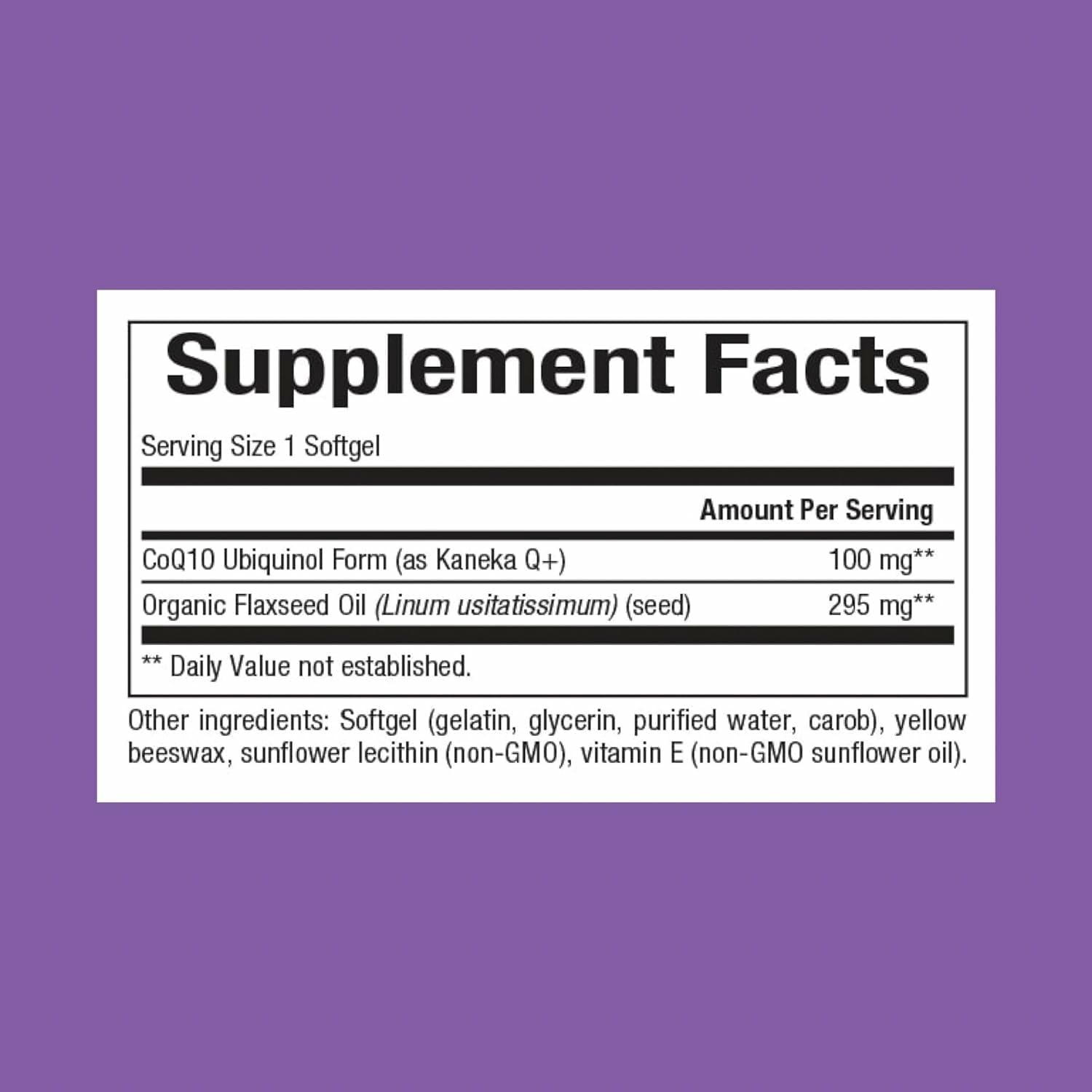 Natural Factors Ubiquinol 100 mg bottle back label showing ingredients