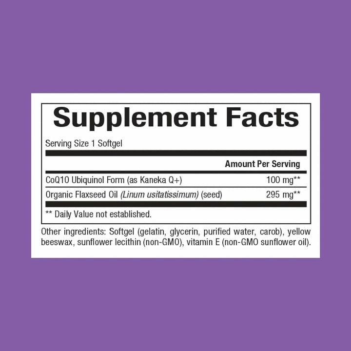 Natural Factors Ubiquinol 100 mg bottle back label showing ingredients