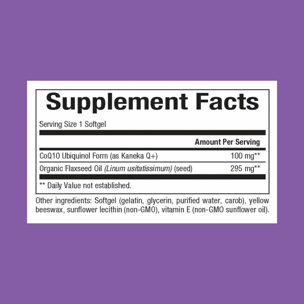 Natural Factors Ubiquinol 100 mg bottle back label showing ingredients
