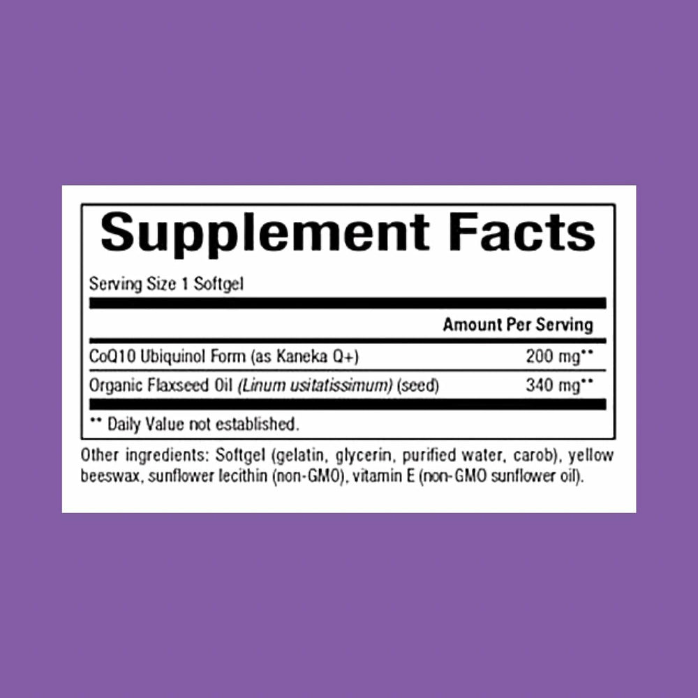 Natural Factors Ubiquinol 200 mg softgels closeup highlighting antioxidant support.