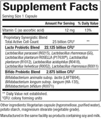 Natural Factors Ultimate Probiotic Women's Every Day bottle back highlights 25 billion CFU for digestion support.