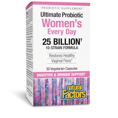 Natural Factors Ultimate Probiotic Women's Every Day bottle front supports daily gut balance.