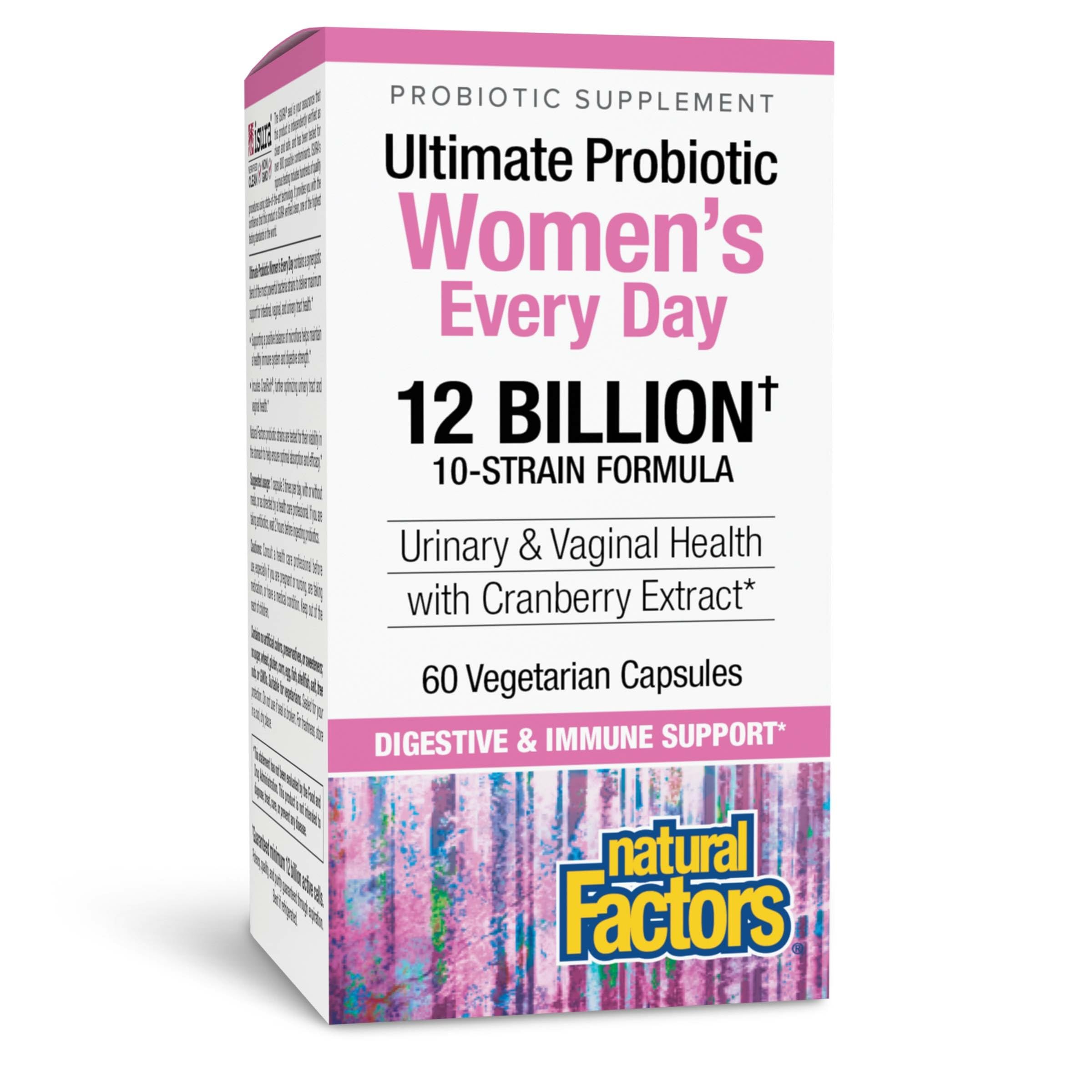 Natural Factors Ultimate Probiotic Women's Every Day bottle shown for daily digestive wellness.