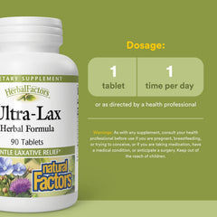 Natural Factors Ultra-Lax ingredients close-up highlights senna, cascara, peppermint.