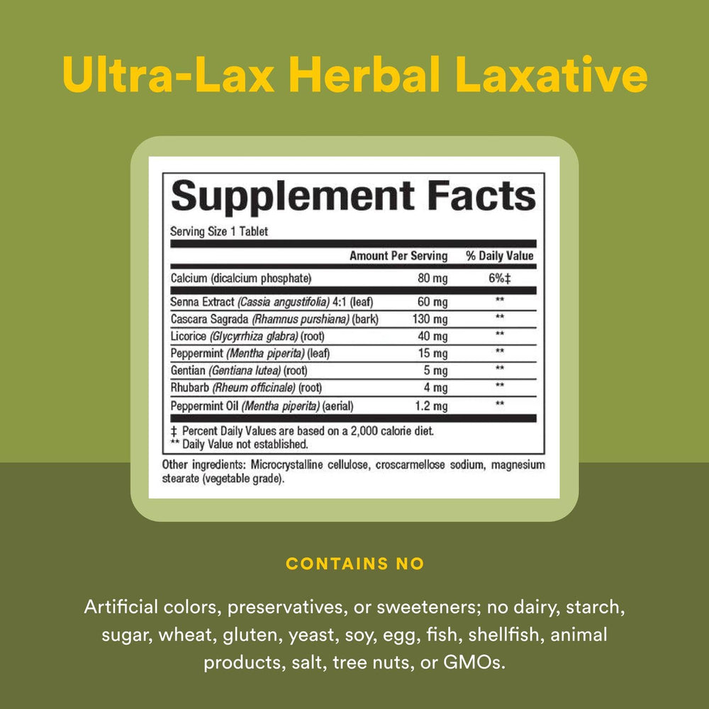 Natural Factors Ultra-Lax tablets close-up shows easy-to-swallow form.