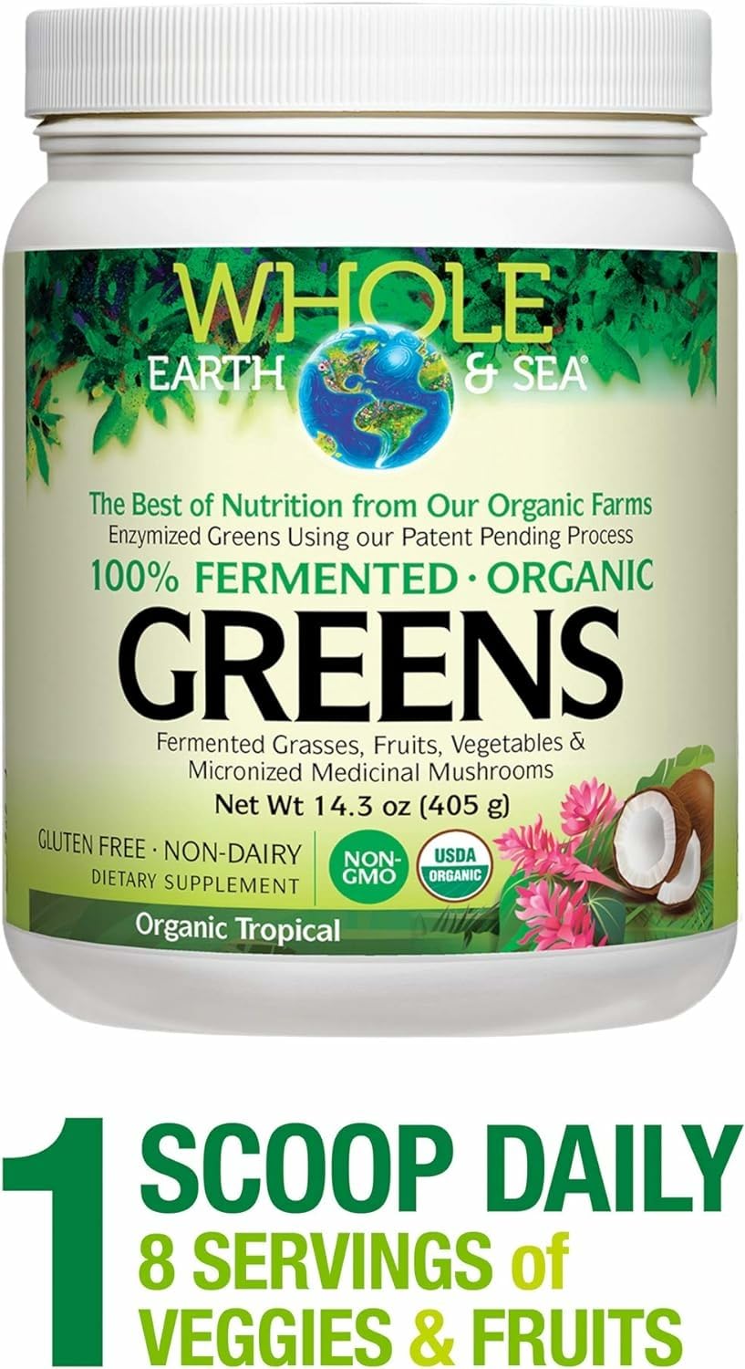 Natural Factors vegan green superfood bowl highlights tropical blend ingredients.