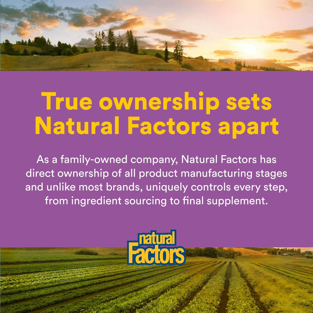 Natural Factors vegan non-GMO label signals purity and plant-based formula for families
