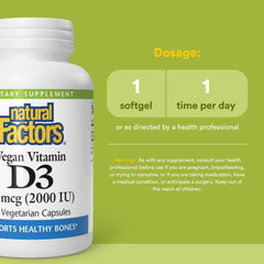 Natural Factors vegan vitamin d3 2000 iu label ensures quick recognition and dosage clarity
