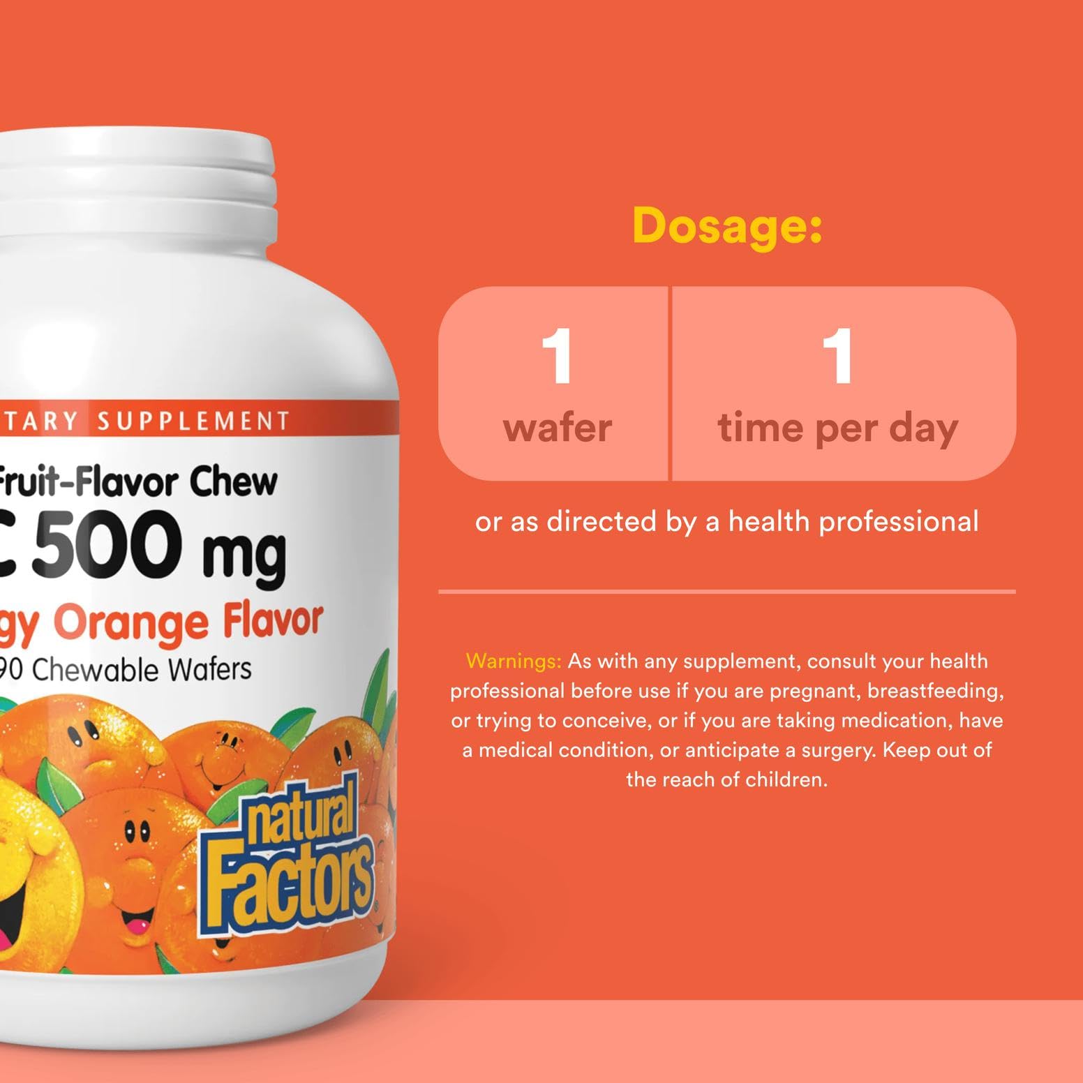 Child happily chews a Natural Factors Vitamin C wafer for daily vitamin C.