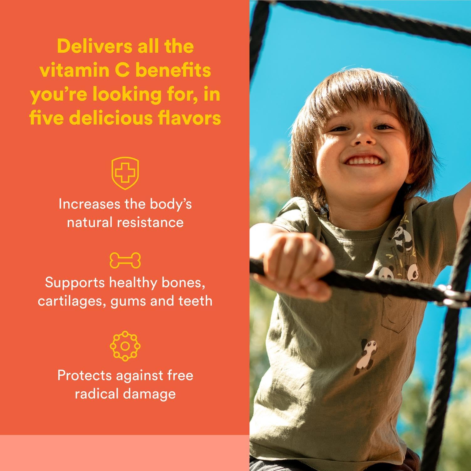 Natural Factors Vitamin C 500 mg Kids Chewables close-up of tangy orange wafer.