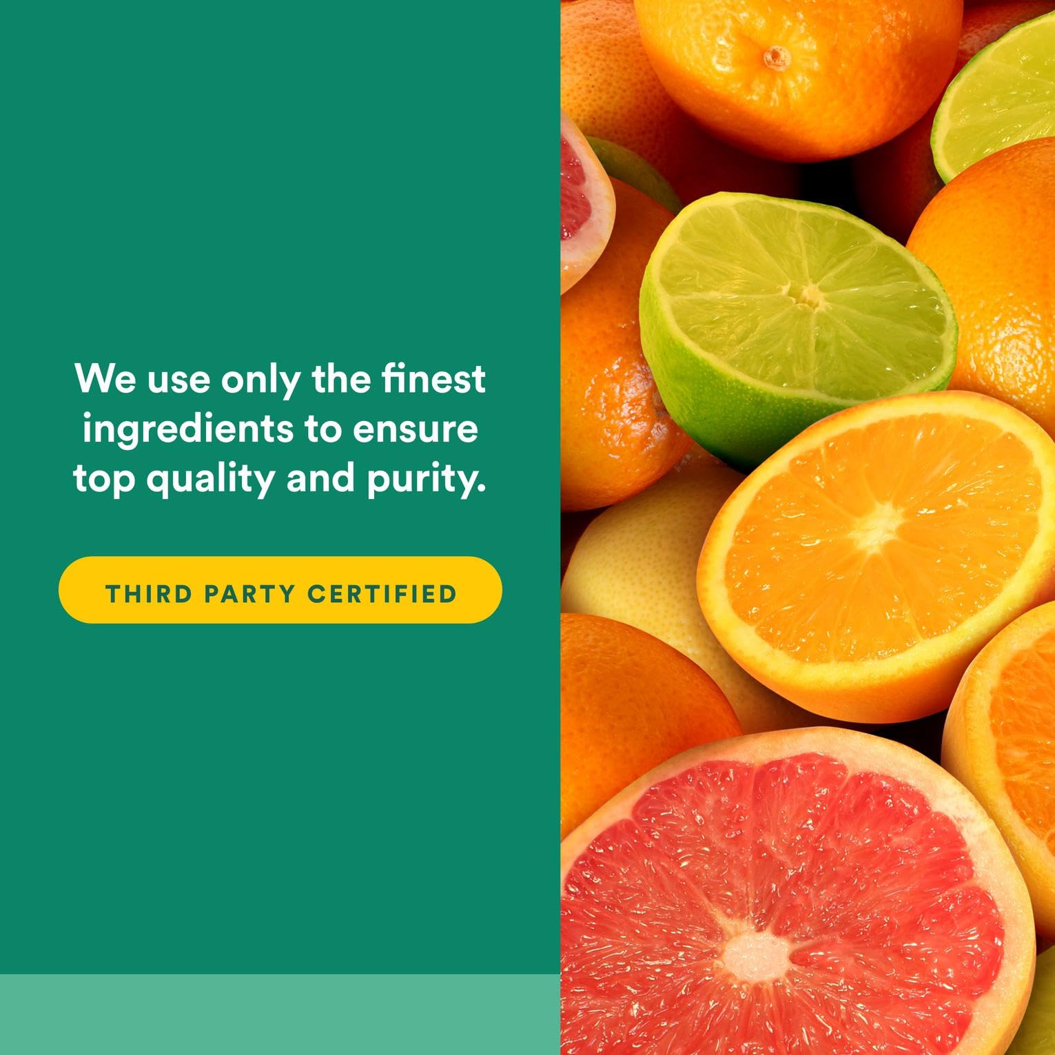 Natural Factors vitamin C third-party testing label indicating purity and safety