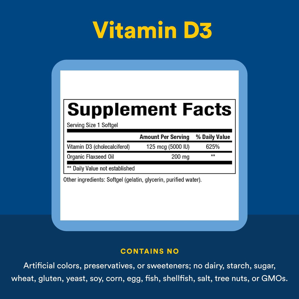 Natural Factors Vitamin D3 5000 IU label detail with dosage information