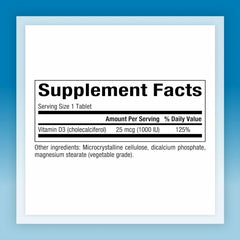 Natural Factors Vitamin D3 tablets closeup, compact and easy to swallow.