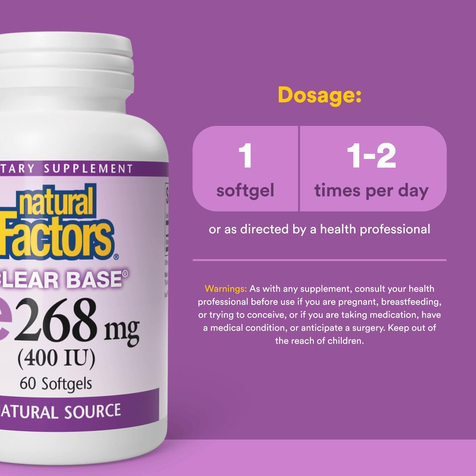 Natural Factors Vitamin E label closeup, emphasizing purity and balanced tocopherol blend.