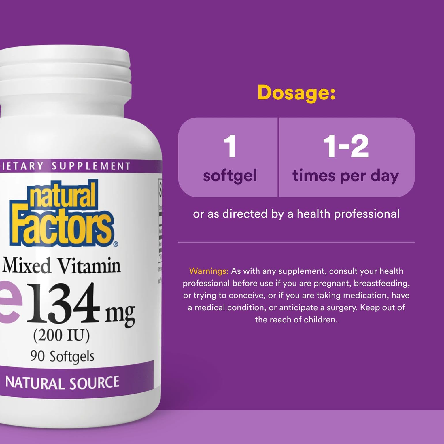 Natural Factors Vitamin E Mixed 200 IU bottle on shelf signaling trusted, high-quality antioxidant support.
