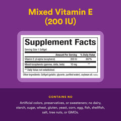 Natural Factors Vitamin E Mixed 200 IU softgel closeup highlights balanced tocopherol blend.