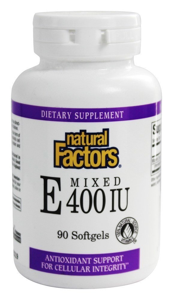 Natural Factors Vitamin E Mixed 400 IU softgel bottle for antioxidant support.