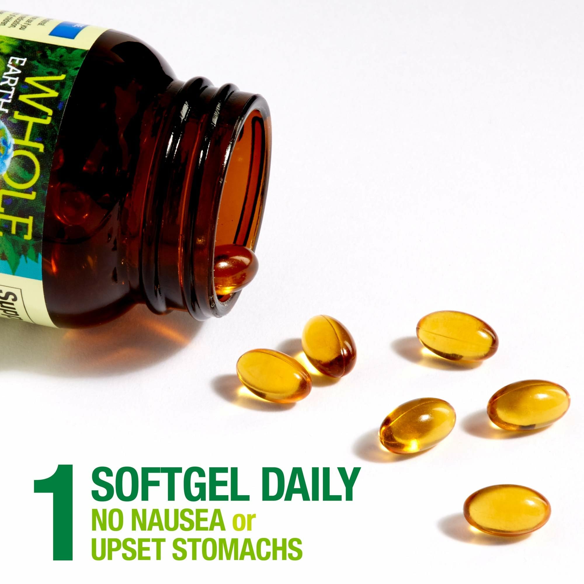 Natural Factors Vitamin E softgel capsule close-up highlighting muscle and nerve support potential