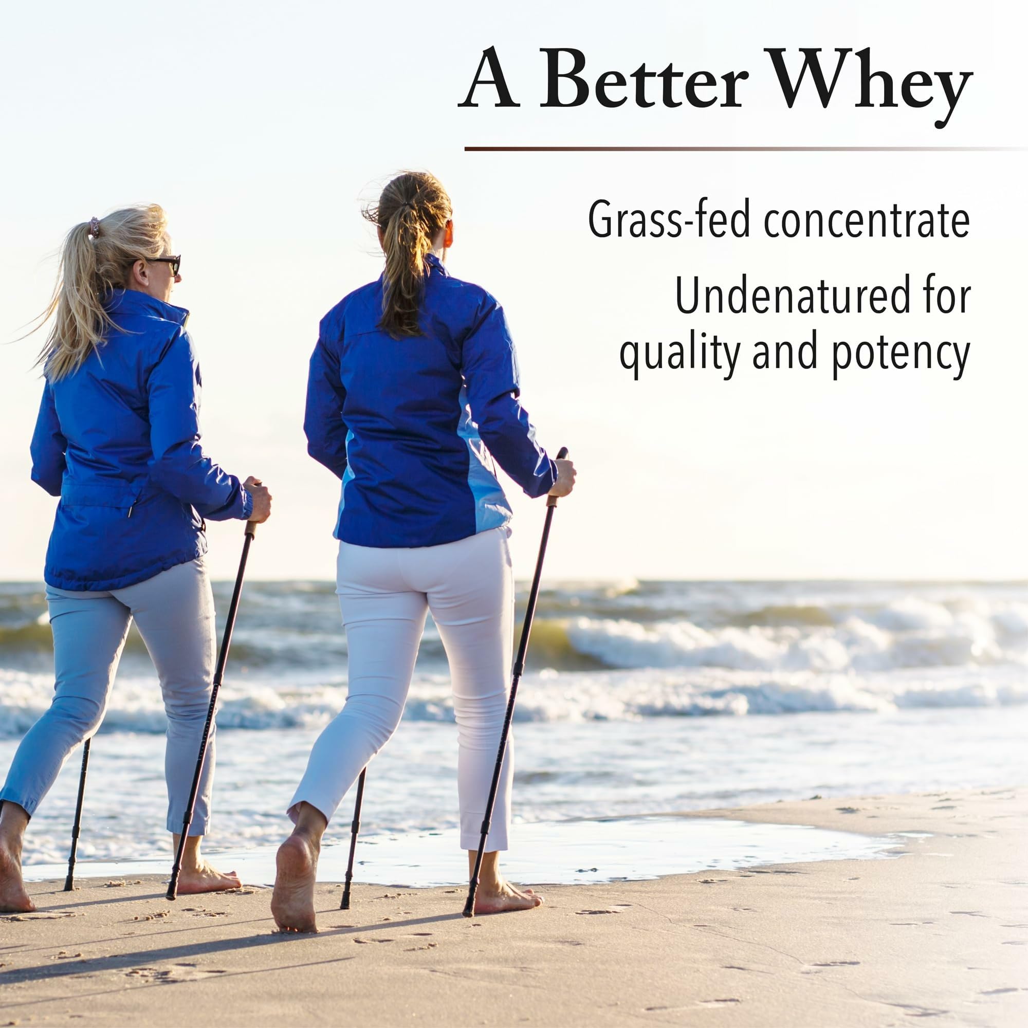 Close-up scoop of Whey Factors highlights 18g protein per serving