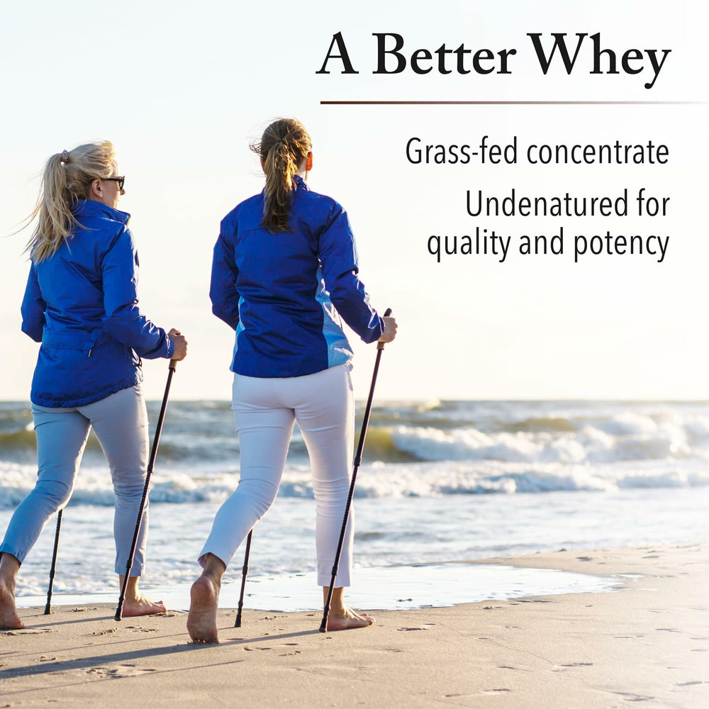 Close-up scoop of Whey Factors highlights 18g protein per serving