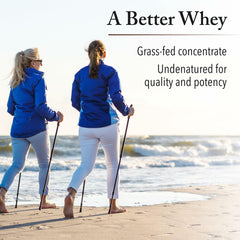 Close-up scoop of Whey Factors highlights 18g protein per serving