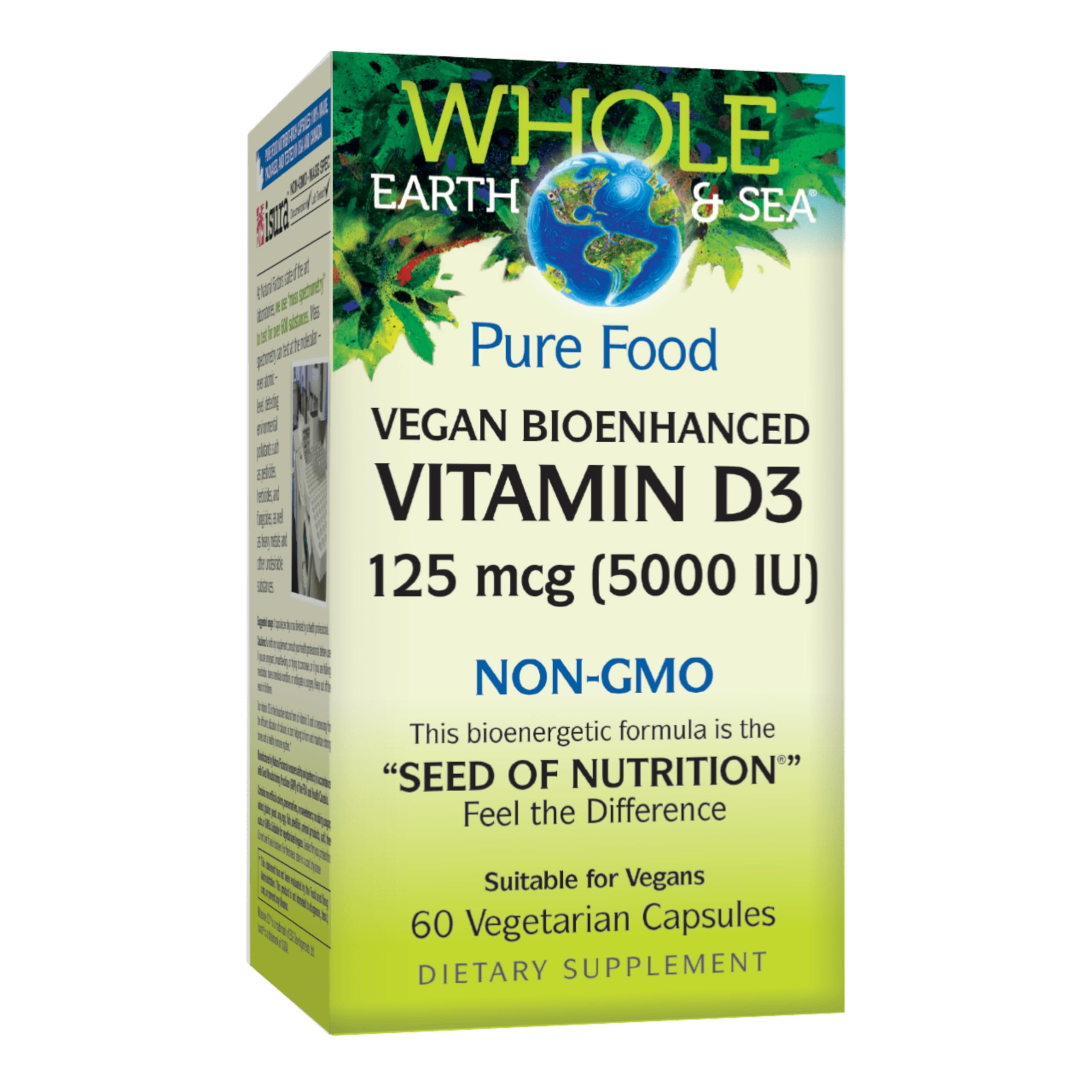 Natural Factors Whole Earth & Sea Vitamin D3 bottle with capsules for daily support.
