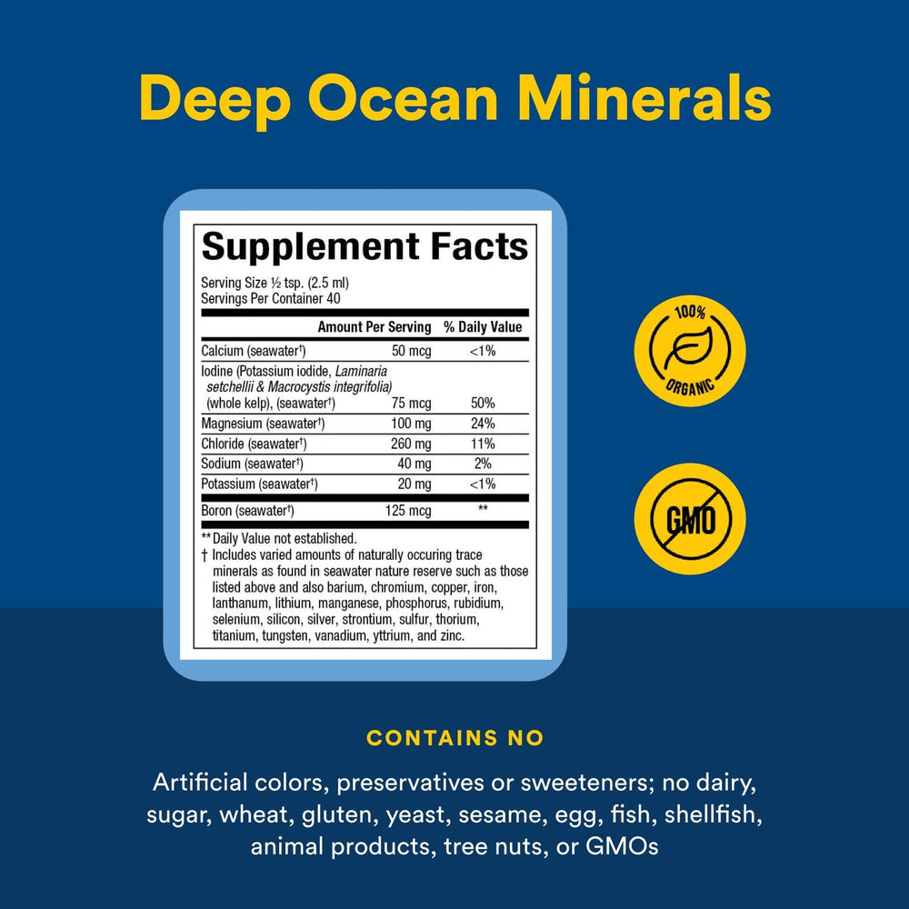 Natural Factors Deep Ocean Minerals back label lists ingredients and usage notes.