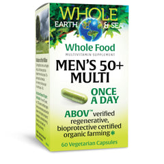 Natural Factors Whole Earth & SEA Men's 50+ bottle front showing daily vitality support