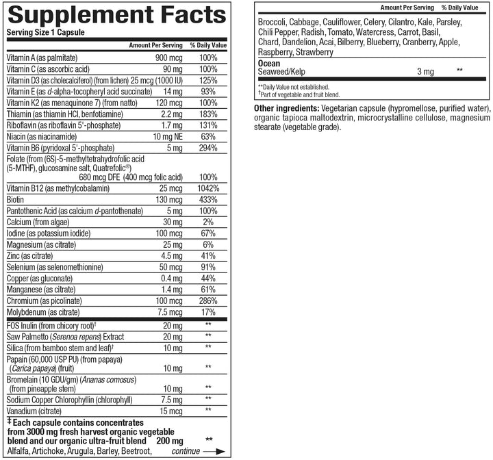 Natural Factors Whole Earth & SEA Men's 50+ bottle pouring illustrating convenient, once-daily nutrition