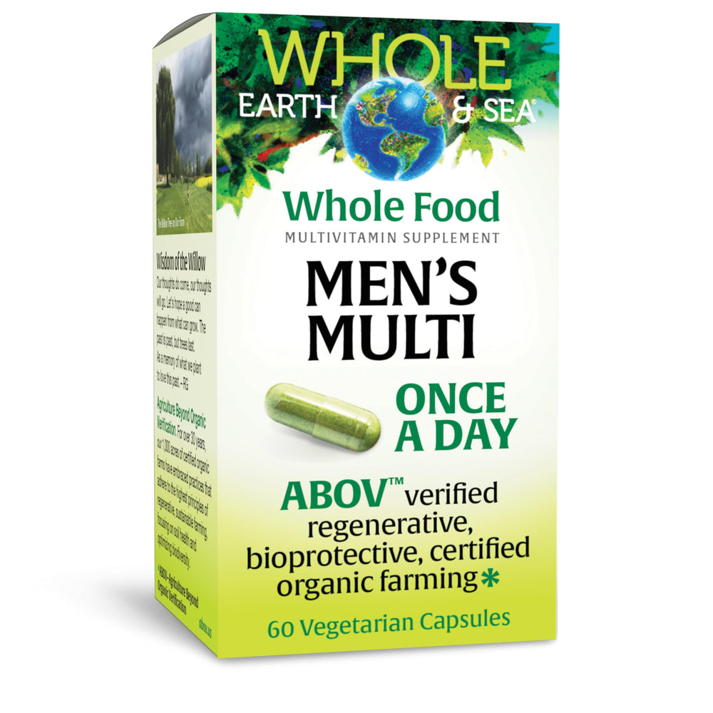 Natural Factors Whole Earth & Sea Men’s Once A Day bottle supports daily vitality.