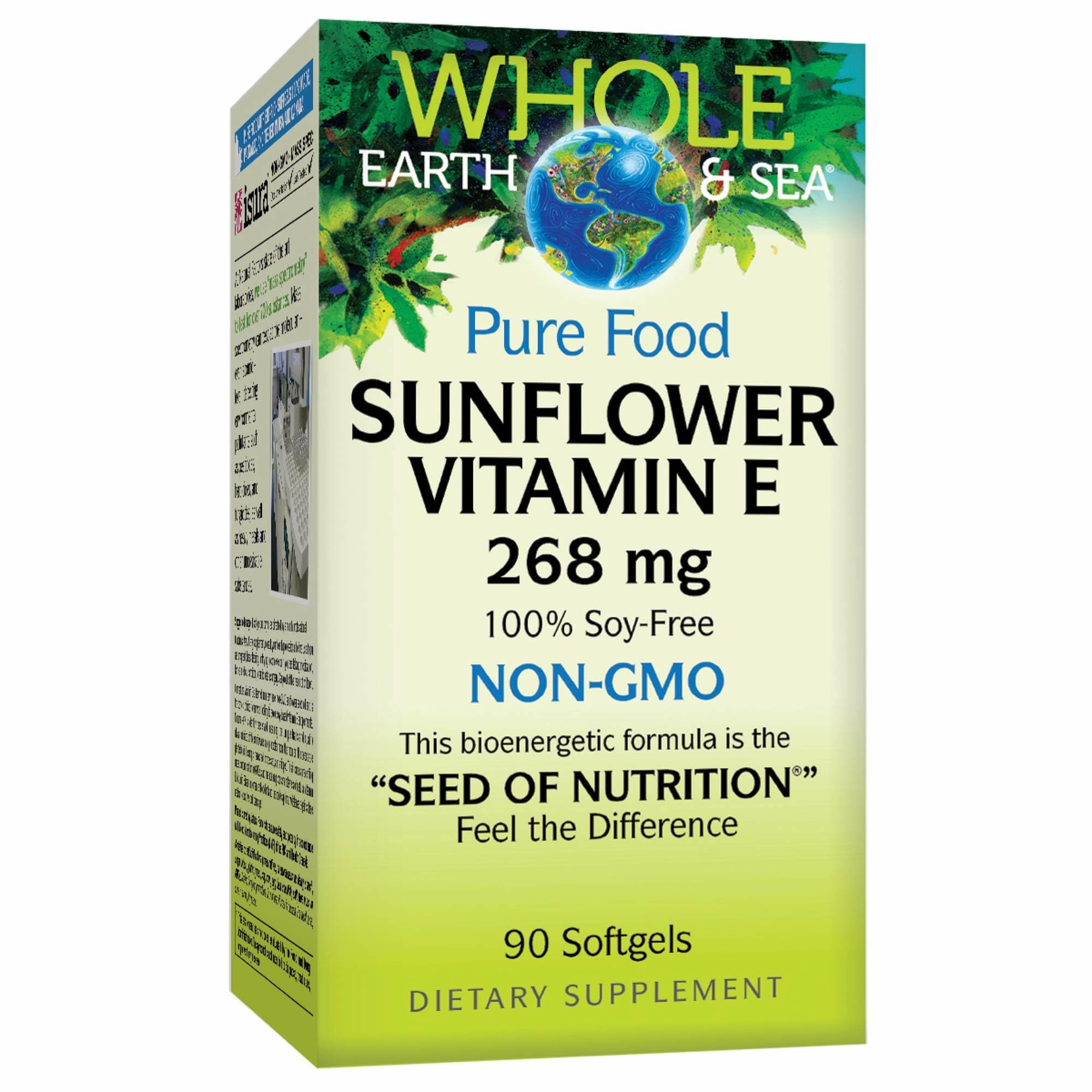 Natural Factors Whole Earth & Sea Vitamin E bottle highlighting sunflower-sourced antioxidant support