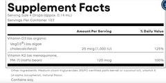 Natural Factors Whole Earth & Sea Vitamin D3 & K2 label shows vegan formula for immune system balance.