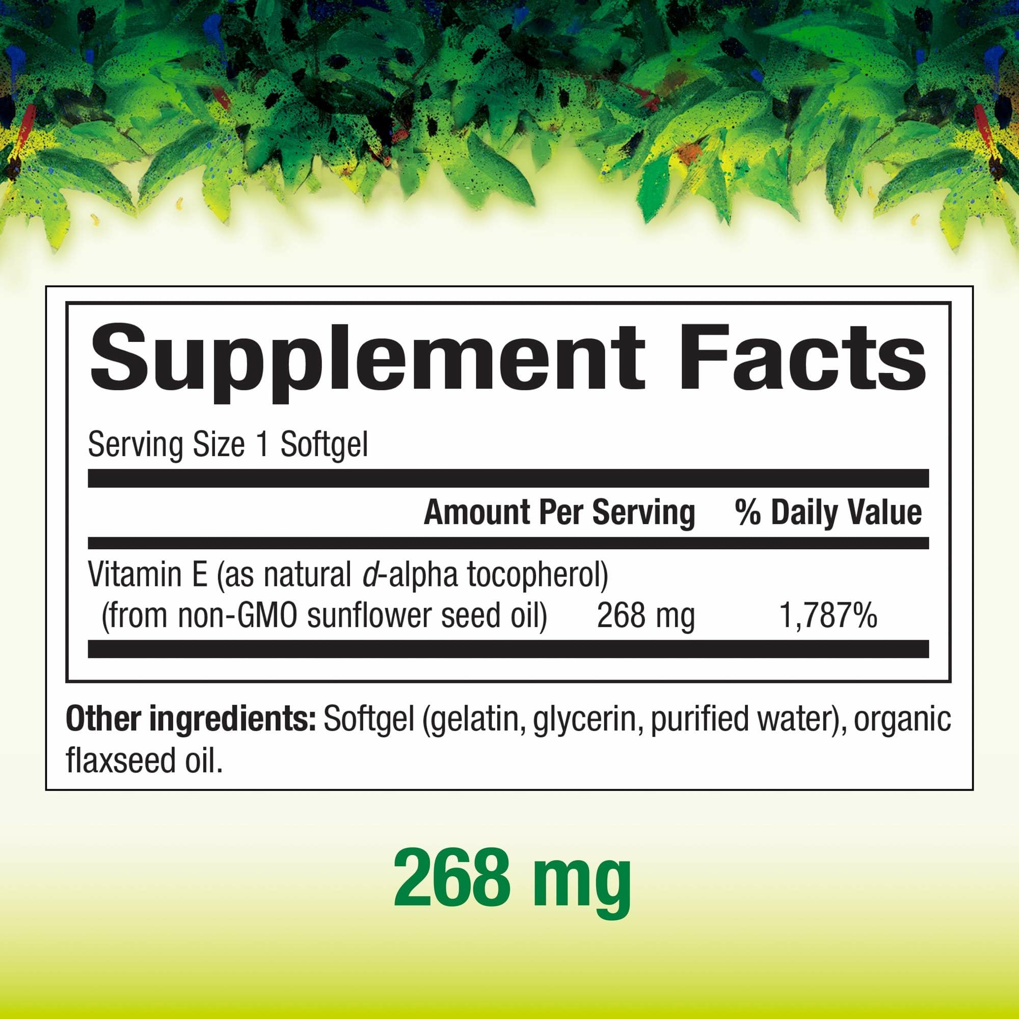 Natural Factors Vitamin E label with non-GMO sunflower oil emphasis for clean nutrition