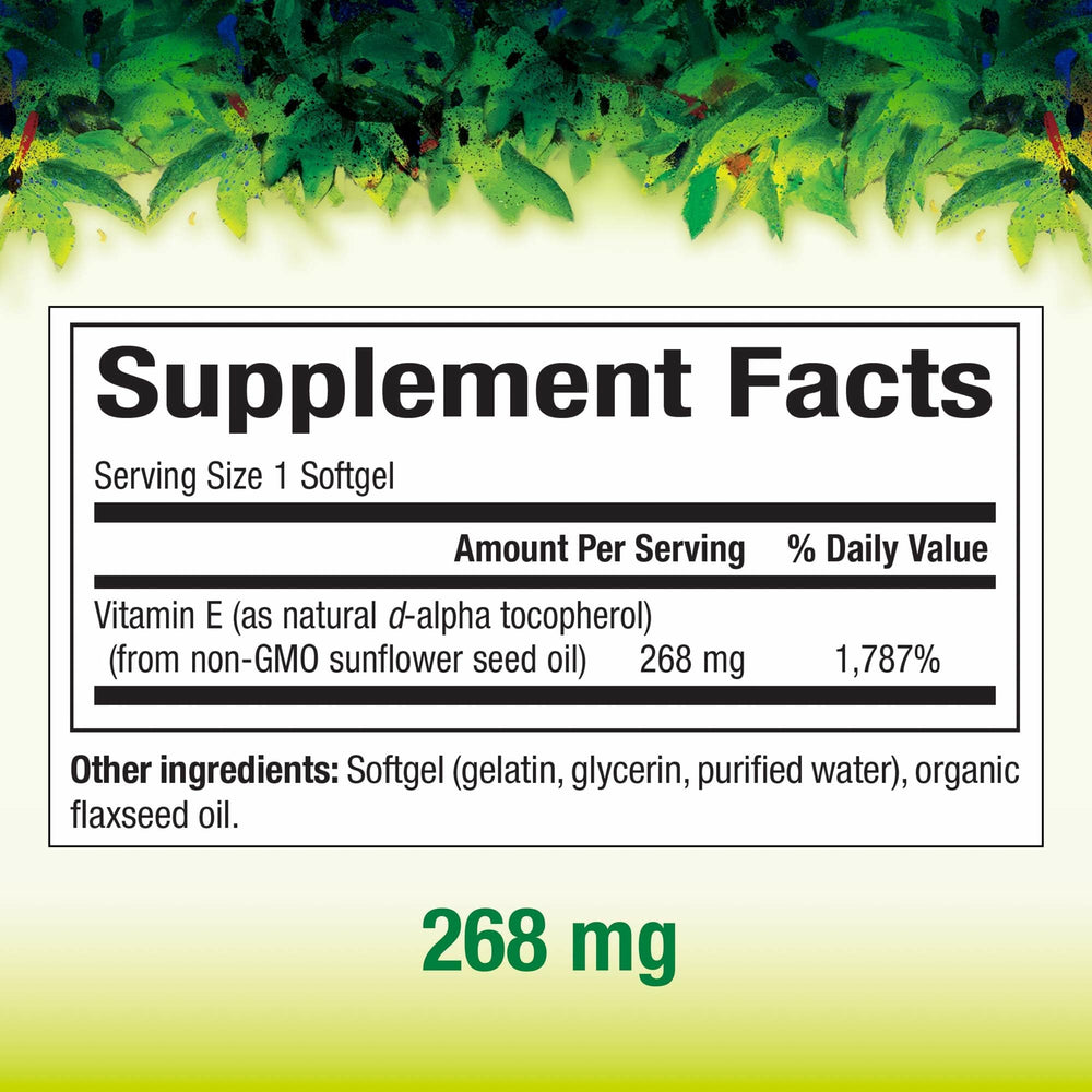 Natural Factors Vitamin E label with non-GMO sunflower oil emphasis for clean nutrition