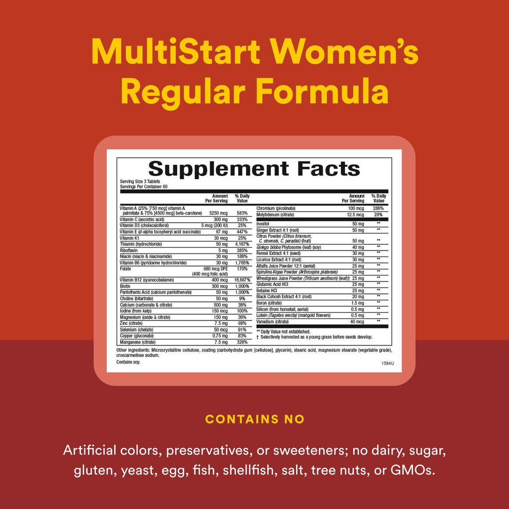 Natural Factors Women's Plus MultiStart tablets lineup for twice-daily, simple routine.
