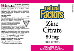 Natural Factors Zinc Citrate 50mg tablets close-up demonstrates high absorption potential