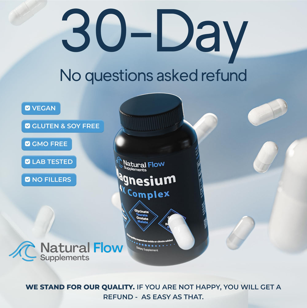 Nighttime use scene with Natural Flow 4X Magnesium suggesting calming routine