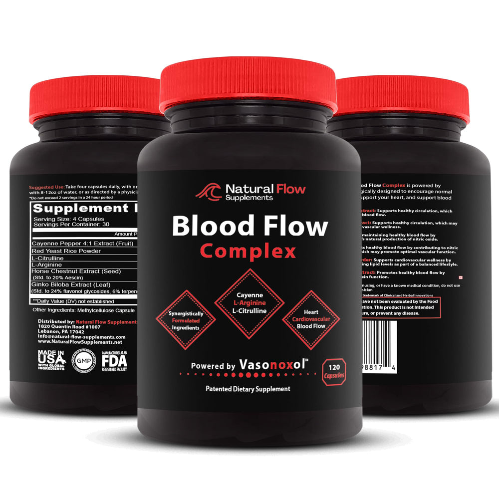 Natural Flow Blood Flow Complex front-label view features cayenne and ginkgo in a trusted blend.