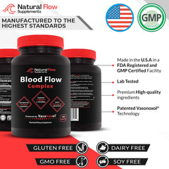 Natural Flow Blood Flow Complex packaging shot communicates USA-made quality and lab testing.
