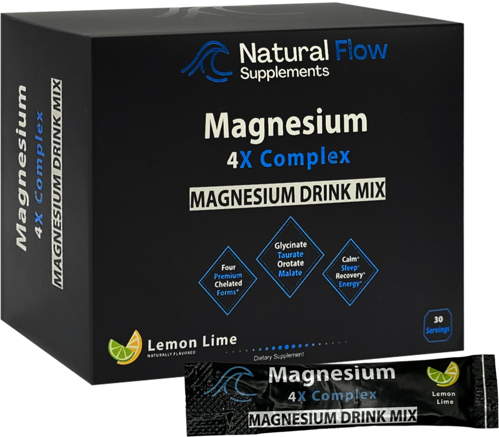 Natural Flow Magnesium Powder Lemon Lime pour shows a refreshing, sugar-free drink option for evenings.