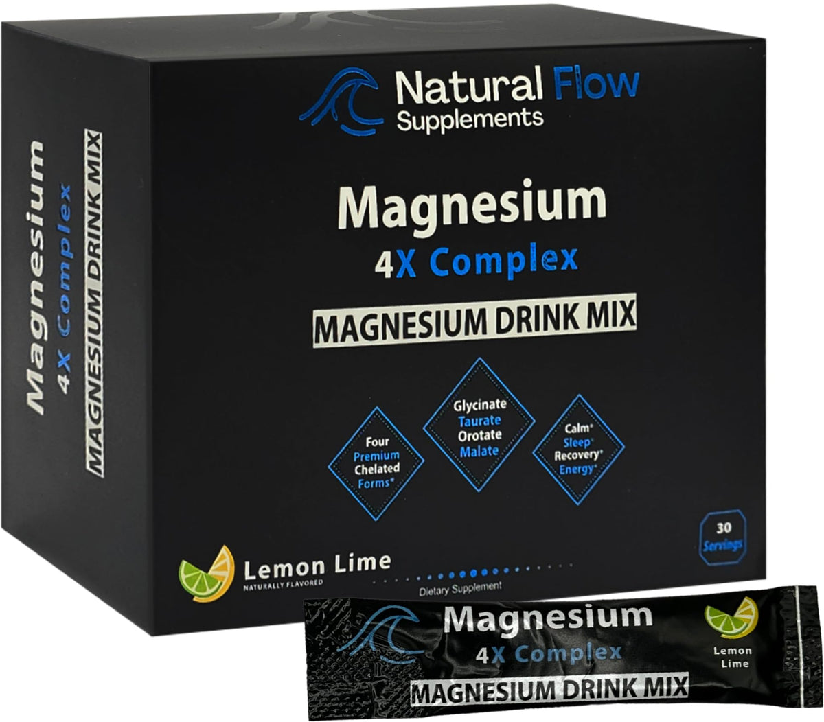 Natural Flow Magnesium Powder Lemon Lime pour shows a refreshing, sugar-free drink option for evenings.