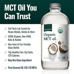 Natural Force Organic MCT Oil pour bottle supports smooth mixing in smoothies