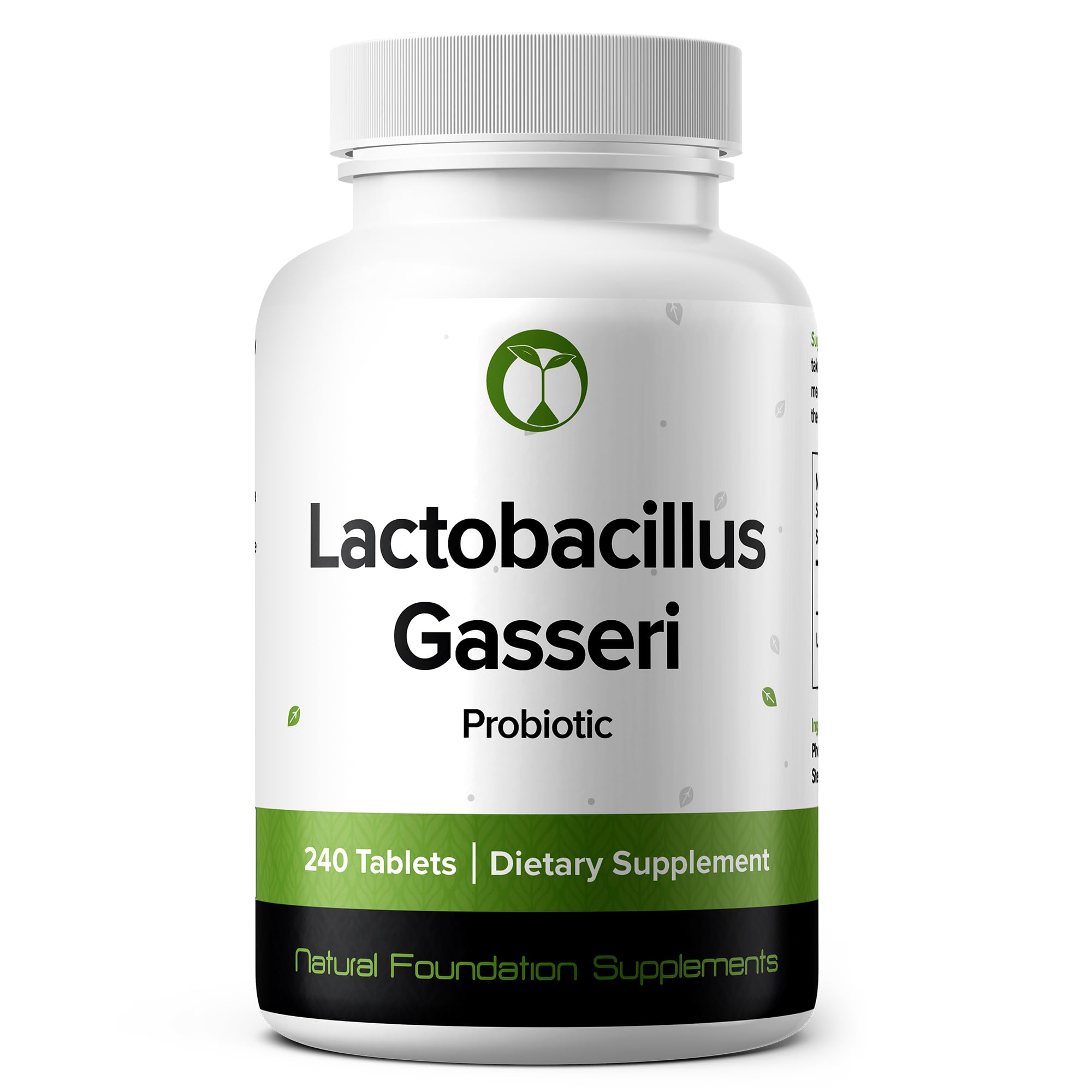 Natural Foundation Supplements Lactobacillus Gasseri probiotic 240 tablets bottle displaying gut support.