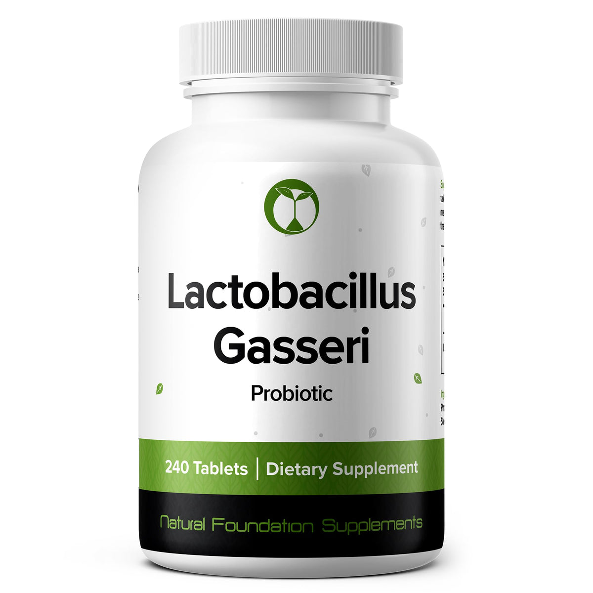 Natural Foundation Supplements Lactobacillus Gasseri probiotic 240 tablets bottle displaying gut support.
