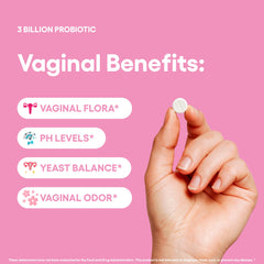 Natural Foundation Vaginal Probiotics label emphasizes science-backed formulation and safety testing.