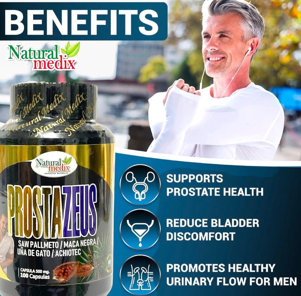 Natural medix Prostazeus black maca ingredient highlight for energy and balance.