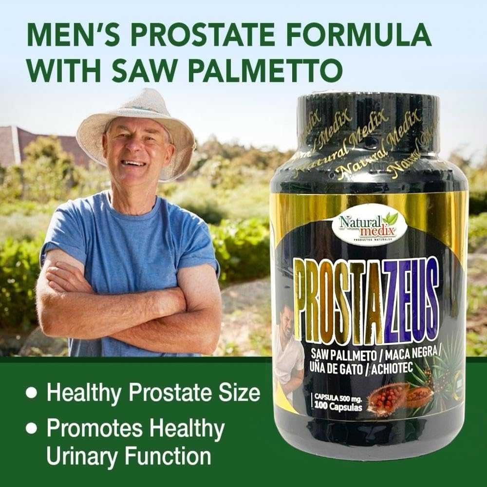 Natural medix Prostazeus bottle top view highlighting easy daily wellness routine.