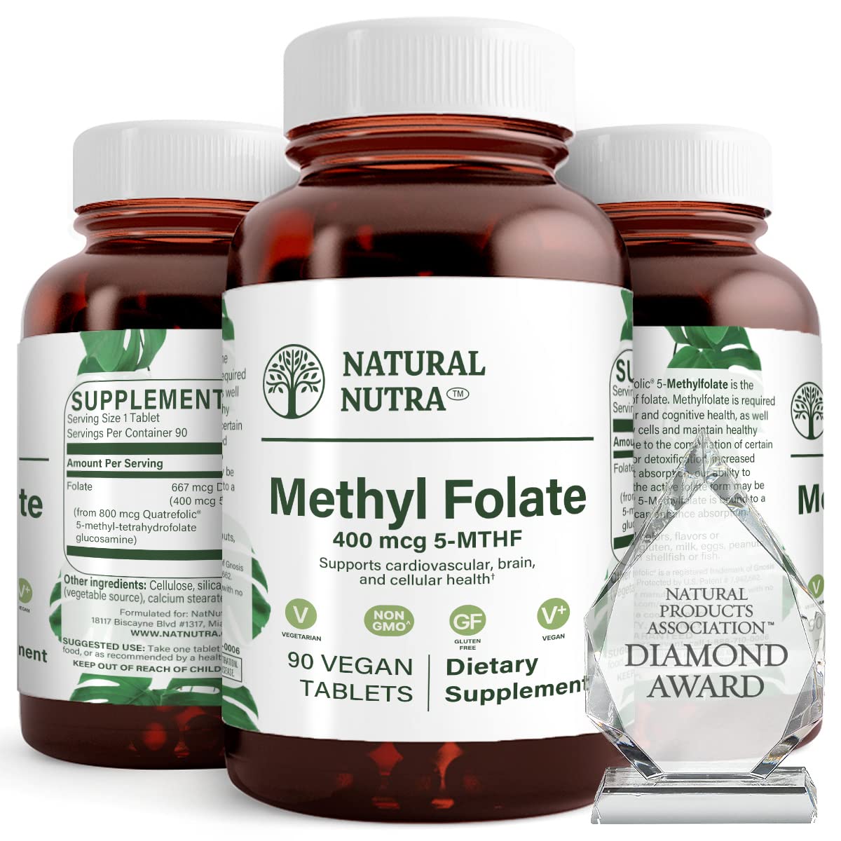 Natural Nutra Methyl Folate with Quatrefolic bottle front view for daily wellness
